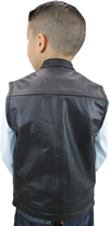 KV320 Kids Leather Motorcycle Club Leather Vest with Short Collar Back View