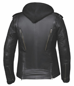 LB6841 Ladies Black Lambskin Jacket with Removable Black Hoodie Back View